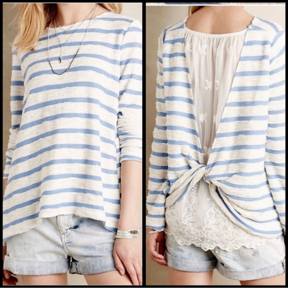 Anthropologie | James & Sullivan Blue + While Twisted Back Sweater | Size L